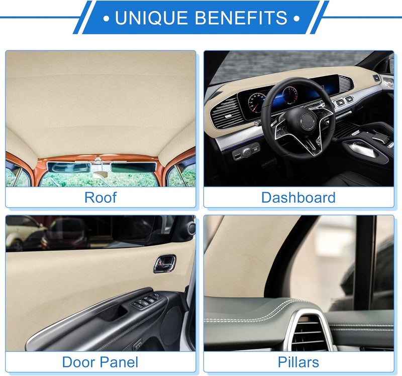 VekAuto Headliner Fabric 80" L x 60" W Interior Trim DIY Roof Repair Replacement for Car Truck RV SUV Boat Automotive Suede Fabric Beige - Image 3